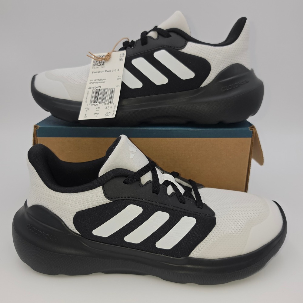 Adidas Tensaur Run 3.0 J Kids Shoes White Black JR6043 Size 5 NWOB